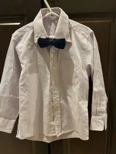 【110】長袖シャツ ワイシャツ　蝶ネクタイセット　ストライプ