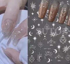 No.1840　星月　ボヘミアン エスニック柄　シルバー　ネイルシール