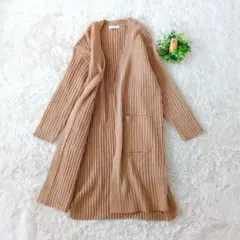 ローリーズファーム　カーディガン　茶　リブ　ロング丈　Ｌ　ウール混　長袖