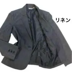 リネン混 テーラードジャケット L グレー 薄手 春夏 麻混のサムネイル