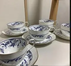 新品未使用】ナルミ ボーンチャイナ カップ ソーサー 2客セット　青　金彩