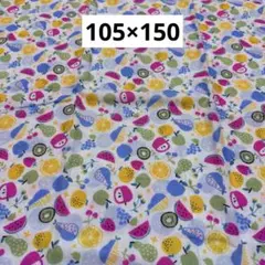 34 フルーツ　果物柄　ホワイト×ブルー　Wガーゼ生地　105×150