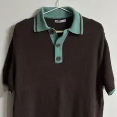 【ZARA】ニットポロシャツ ブラウン×ミントグリーンのサムネイル