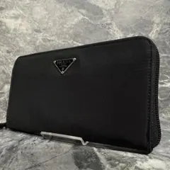 美品 PRADA トライアングルロゴ テスートナイロン ラウンドファスナー長財布