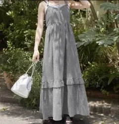 Wclosetギンガムチェック キャミワンピース ロング丈