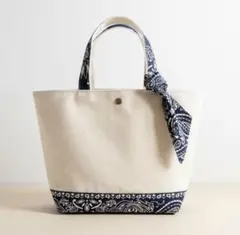 ハンドメイド　ハバハンク　バンダナリメイク　帆布トートバッグ　ネイビー