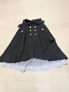 axes femme チュールレース付 連ボタンデザインアシメスカート