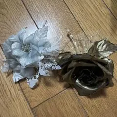 シルバー/黒の花 ブローチ 2個セット