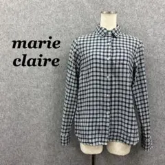 marie claire マリクレール チェック長袖シャツ 白×黒 M 古着のサムネイル