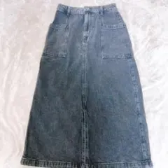GU ブラック　デニム ロングスカート 前スリット
