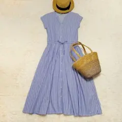 URBAN　RESEARCH シャツワンピース ストライプ　綿　ロング