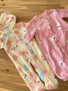 美品　裏起毛　ロンパース 70cm ピンク イエロー　女の子　2枚セット