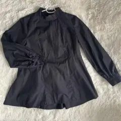 【美品】OPAQUE.CLIP ハイネックペプラムブラウス ブラック38/M