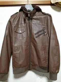 再度値下げします！フード付きブラウンフェイクレザージャケット