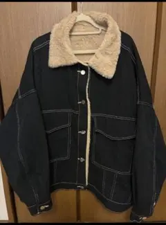 ボア襟付きブラックデニムジャケット