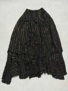 古着 used スカート レディース ブラック ゴールド ストライプ フリル