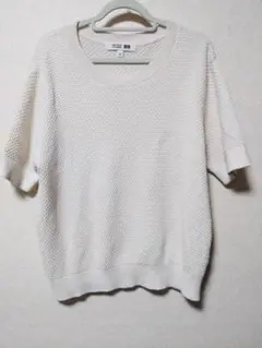UNIQLO コットン ポップコーンクルーセーター半袖 ニット ベージュ L