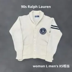 90s ラルフローレン ショールカラー ニットカーディガン ワッペン刺繍