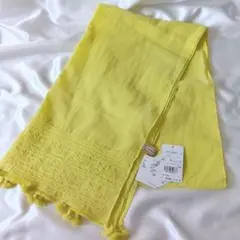 CROCODILE ポンポン付イエロー 綿ストール