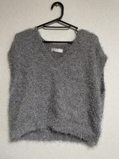 【美品】Linoluce シャギーニットベスト M グレー ラメ混 キラキラ