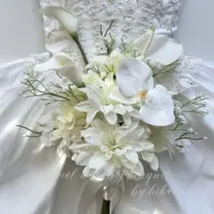 アーティフィシャルフラワー　白　造花ブーケ　ウエディング　胡蝶蘭　結婚式