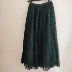 マーキュリーデュオ　ダークグリーン レース プリーツ ロングスカート