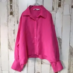 ZARA　リネン　ブラウス　ワイドスリーブ　ショート丈　Lサイズ