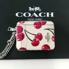 未使用品☆コーチ☆カードケース パスケース コインケース ポーチ☆革☆サクランボ