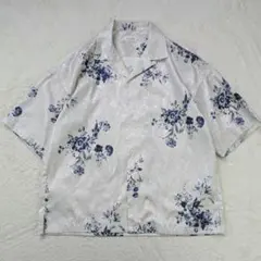 ジュンメンJUN RED　​花柄 オープンカラーシャツ サテン光沢 白×青のサムネイル