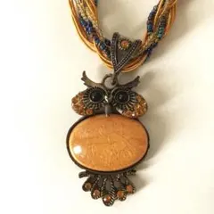 フクロウモチーフ ビンテージネックレス オレンジストーン
