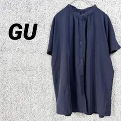 391 GU ジーユー　半袖ブラウス　シャツ　オフィス　綺麗め　XL LL 紺色