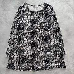 総柄カットソー 白×ネイビー 変形デザイン M-L ポリエステル カジュアル
