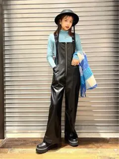 JEANASIS レザー オールインワン サロペット ワイドパンツ