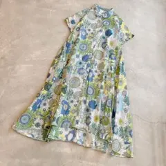 新品 イタリア製 リネン混 民族画風 ワンピース アート エスニック 