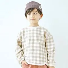 アプレレクール ゆったりトレーナー チェック ベージュ グレージュ 90 100