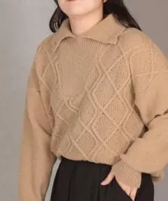 lawgy 長袖　ネックアレンジケーブルニット