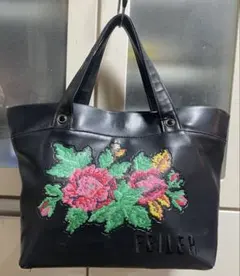 ★フェイラー★FEILER★花柄刺繍風★トートバッグ★黒