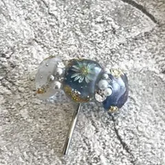 ポニーフック　ヘアカフ　ハンドメイド　小（ブルー×ホワイト系）