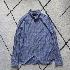 ビームスプラス　ギンガムチェック　長袖シャツ　BDシャツ　ブルー　XXL