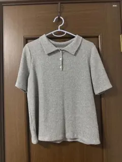 グレー 半袖ポロシャツ リブ編み ニット生地