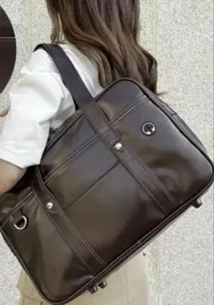 最安値✨スクールバッグ ダークブラウン美品1回使用 肩掛け可能 40×35×13