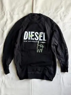 diesel ディーゼル メッシュ 切替 スウェット ロゴ 刺繍 黒 S