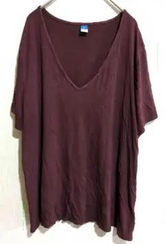 海外古着✨OLD NAVY バーガンディ Vネック Tシャツ【 XL】