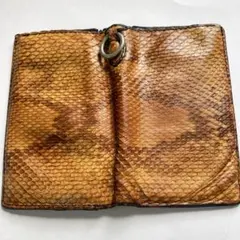 ヘビ革 蛇 パイソン 本革 レザーウォレット オールレザー 二つ折り財布 茶 黒