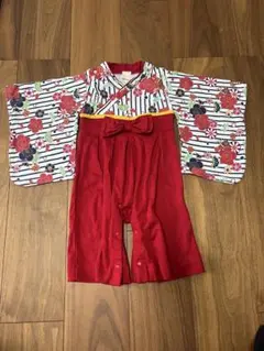 花柄赤着物スタイルロンパース90cm