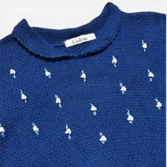 80s Cadeau サマーニット ブルー 刺繍入りのサムネイル