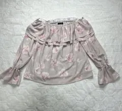 rienda カットソー オフショルダー 花柄 ピンク