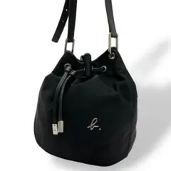 agnesb ショルダーバッグ 巾着 ナイロン レザー ブラック 2267