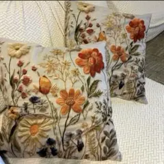 花柄刺繍風プリント♡クッションカバー 45cm 2枚セット　カバーのみ