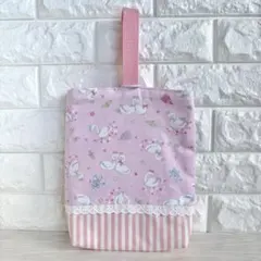 上履き入れ　上靴入れ　シューズケース　スワン　ぴんく　ハンドメイド　通園　通学